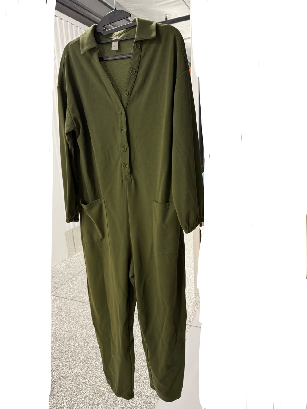 HALARA Olive Green Button-Front Utility Jumpsuit S